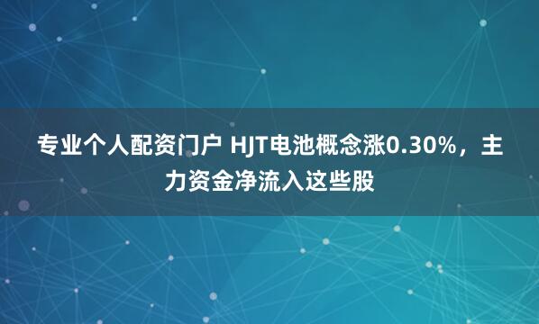专业个人配资门户 HJT电池概念涨0.30%，主力资金净流入这些股